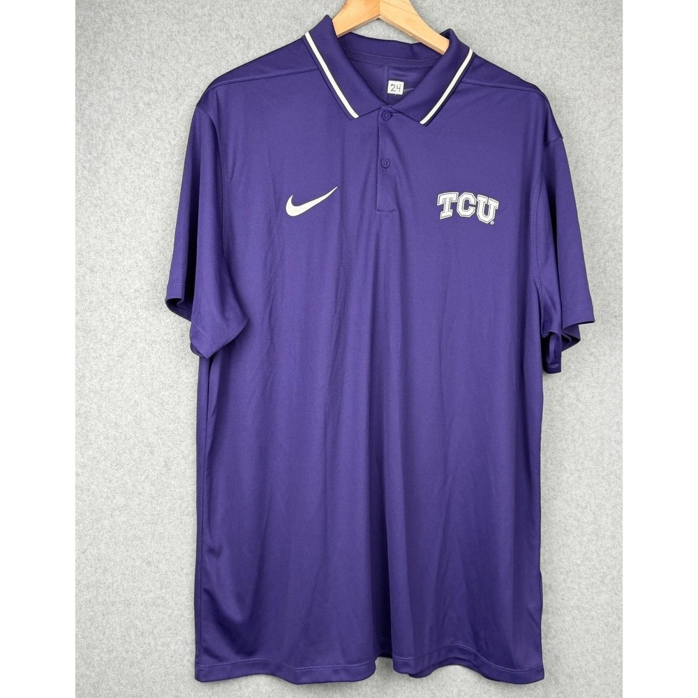 Nike TCU Horned Frogs Dri-FIT Purple Polo Shirt Mens XL Number 24 Tag